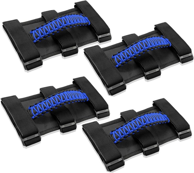 Bentolin 4x Roll Bar Grab Handles Grip Handle for Jeep Wrangler YJ TJ JK JKU JL JLU Sports Sahara Freedom Rubicon Unlimited X Gladiator JT 1955-2022 UTV ATV Paracord Handles Interior Accessories (Blue) - Image 1